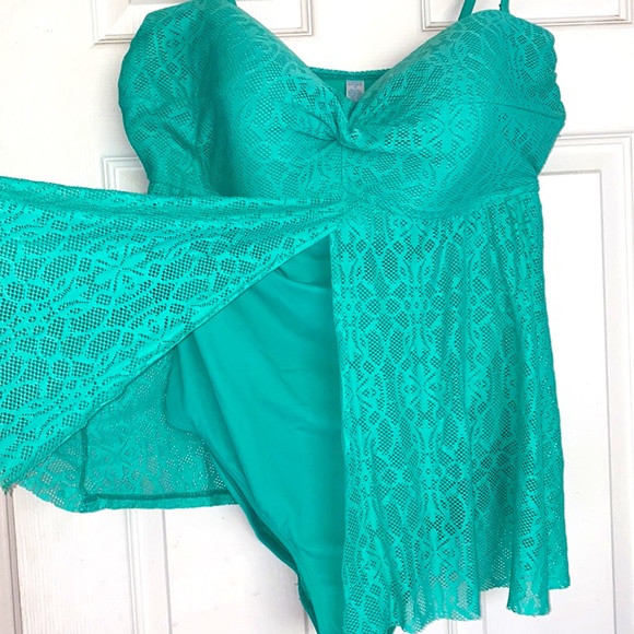 Tropical Escape Teal Mesh One Piece Swim Suit - Picture 3 of 5